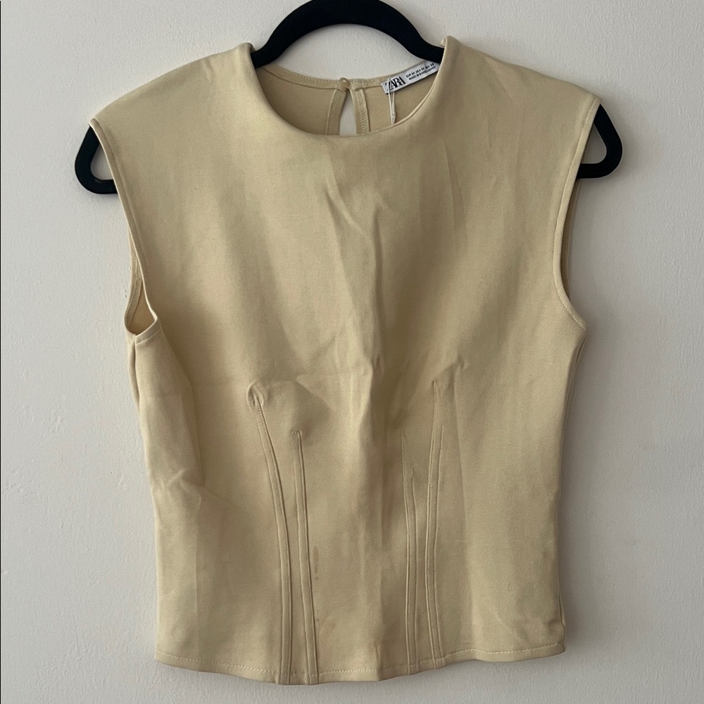 Zara Beige Sleeveless Blouse